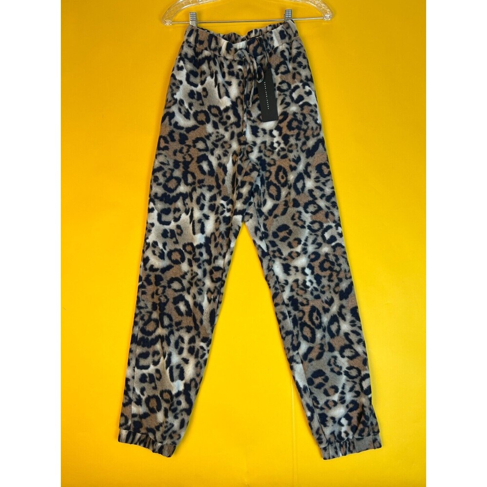 Know One Cares Leopard Print Jogger Pants Brown Womens S Elastic Waist NWT